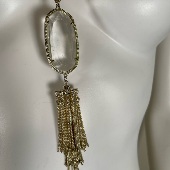 Kendra Scott Rayne Gold Toned Necklace with chiseled clear stone, Pendant Tassel - Picture 3 of 6